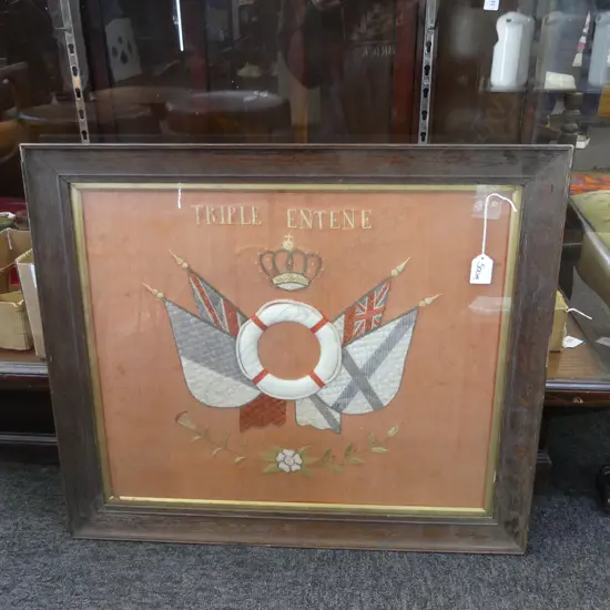 FRENCH PATRIOTIC EMBROIDERY, FRAMED. 420 x 505mm