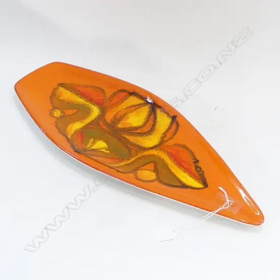 LONG POOLE DELPHIS #82 SPEAR SHAPE DISH L 445MM - SIGNED AT BASE