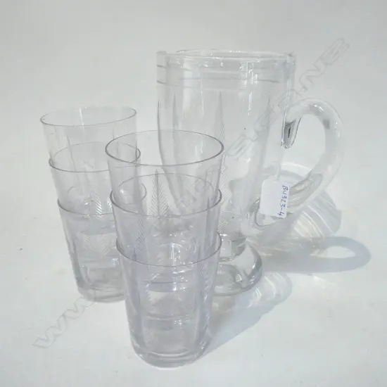 STUART CRYSTAL LG PITCHER (H 225MM) & 6 MATCHING GLASSES 