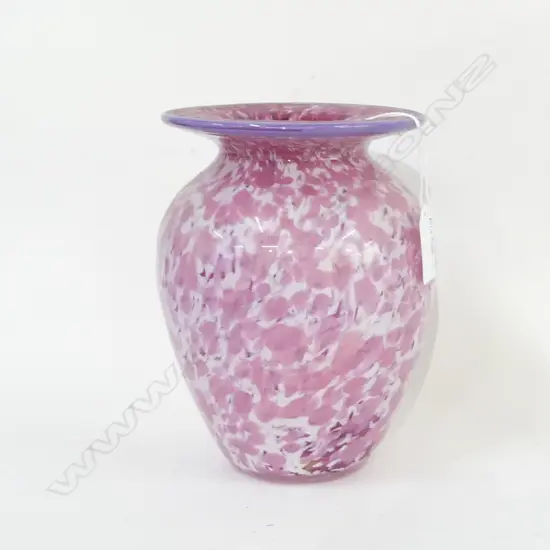 PINK SPECKLED ART GLASS VASE - SIGNATURE TO BASE H 190MM