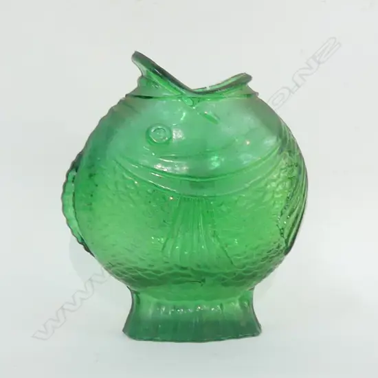 LARGE GREEN GLASS FISH SHAPED VASE H 235MM