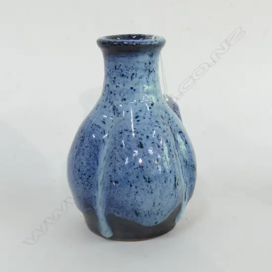 PETER STICHBURY CHUN OVER TENMOKU BALUSTER LOBED VASE H.150mm