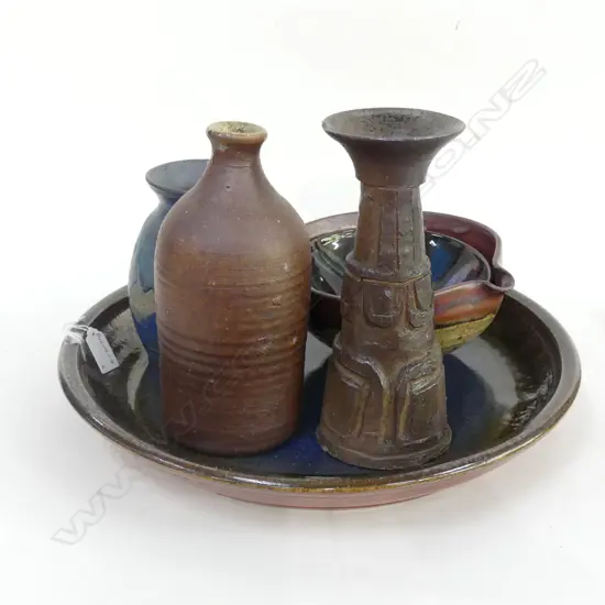 NZ POTTERY INCLUDES A PLATTER/BOWL/VASES/BOTTLE
