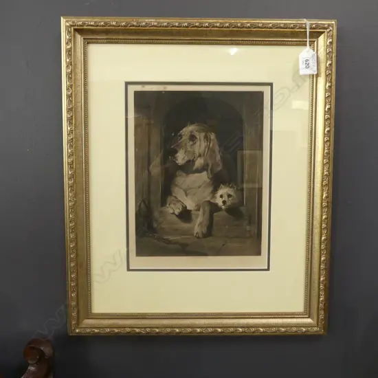 EDWIN HENRY LANDSEER GILT FRAMED PRINT 'DIGNITY & IMPUDENCE' 1839,  180 X 240MM