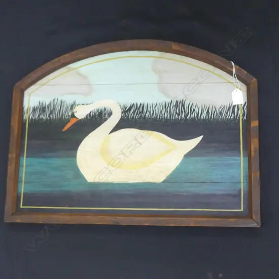 WOODEN FRAMED PANELS WITH PAINTED SWAN  580 X 440MM