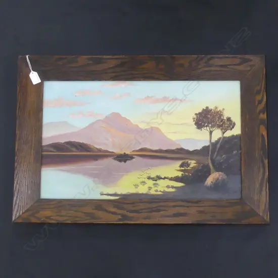 HENRY WILLIAM KIRKWOOD (1854-1925) LANDSCAPE OIL IN OAK FRAME 340x570mm