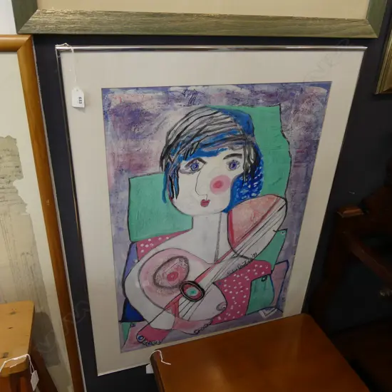 PAULINE COURTNEY ABSTRACT PORTRAIT AFTER PICASSO, SIGNED & DATED '93 770x530mm