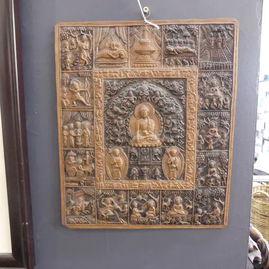BRASS ARTWORK; SCENES FORM LIFE OF BUDDHA  350x290mm