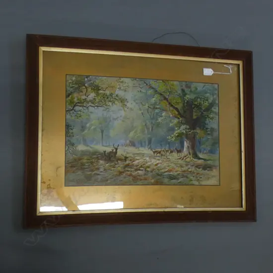 HOWARD GAYE WATERCOLOUR 'DEER IN A FOREST' 360 x 500mm