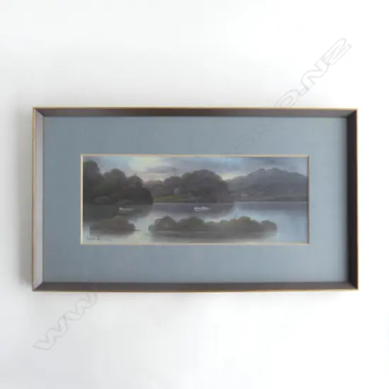 (20321) CHAS YOUNG C. 1900 PASTEL ON CARD ORIGINAL 'MOONLIGHT ON SHOAL BAY - AUCKLAND HARBOUR'  H. 135mm x  W. 335mm