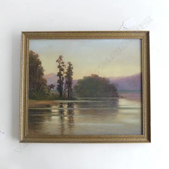 J.D. PERRETT OIL ON BOARD INLET SCENE AT SUNSET H. 265mm x  W. 320mm