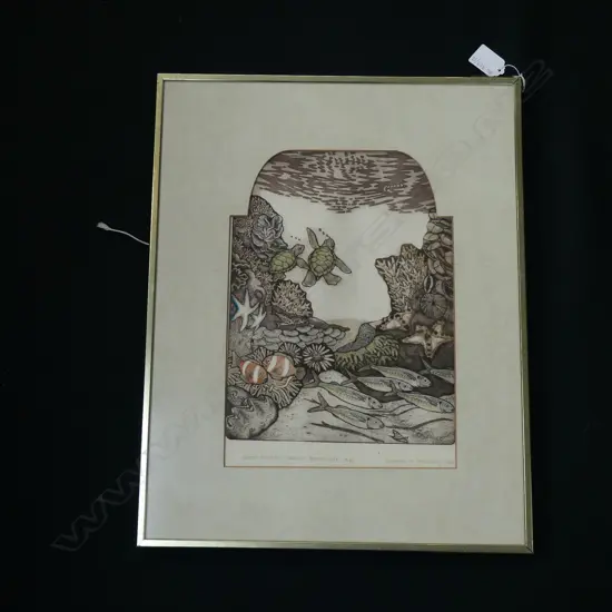 RUSSELL JACKSON ARTISTS PROOF 'GREEN TURTLES' GREAT BARRIER REEF  215 X 310MM SIGNED 1986