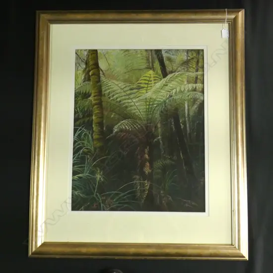 PASTEL ON BOARD 'RAIN FOREST' WEST COAST NZ BY PAT LUIDBOM 450 X 600MM