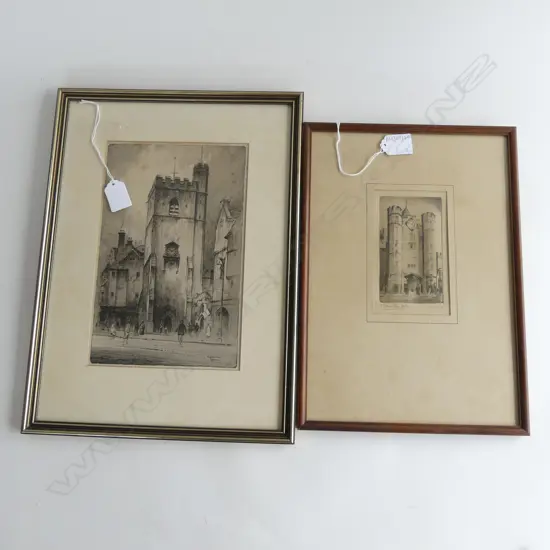 2 ETCHINGS; FEATHERSTONE ROBSON 'CARFAX OXFORD' 260x170mm + LEVI ? 'ST. JAMES PALACE' 140x85mm