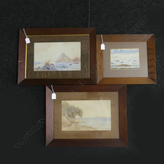3 VINTAGE OAK FRAMED LANSCAPE W/CS; C. W. FOSTER, A. E. H. 1934, OTHER 185x300mm
