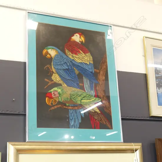 PAINTING ON VELVET? - PARROTS ARTIST UNKNOWN 420mm x 590mm