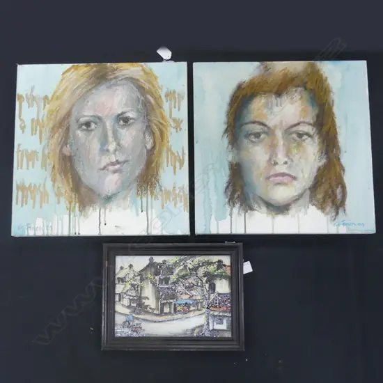 2 G FINCH 'HEAD STUDIES' OIL ON CANVAS - SIGNED  (410 X 410MM) + FRAMED SCENE TILE (260 X 185MM)