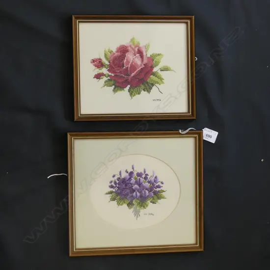 2 FRAMED FLORAL TAPESTRIES C1994 220 X 180MM