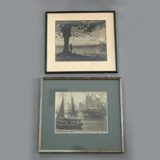 2 OLD FRAMED BLACK & WHITE PHOTOS - LARGEST 290 X 250MM