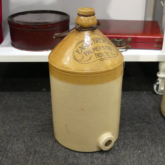 OLD STONE CROCK; 'EAGLE BREWERY PALMERSTON NORTH' H.410mm