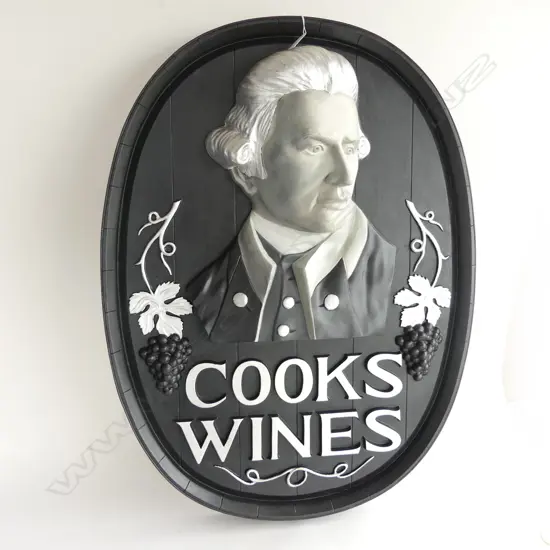 'COOKS WINES' BLACK & SILVER PAINTED WOODEN SIGN 800x600mm