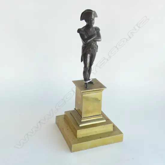 BRONZE FIGURE; NAPOLEAN ON BRASS PEDESTAL H.350mm