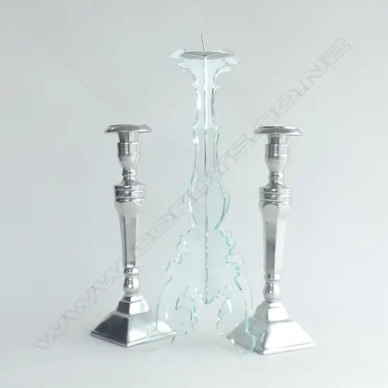 3 CANDLESTICKS; KARTELL STYLE H.400mm + PR CHROME H.285mm