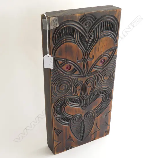 CARVED WOODEN MAORI WHETU FACE H.415mm