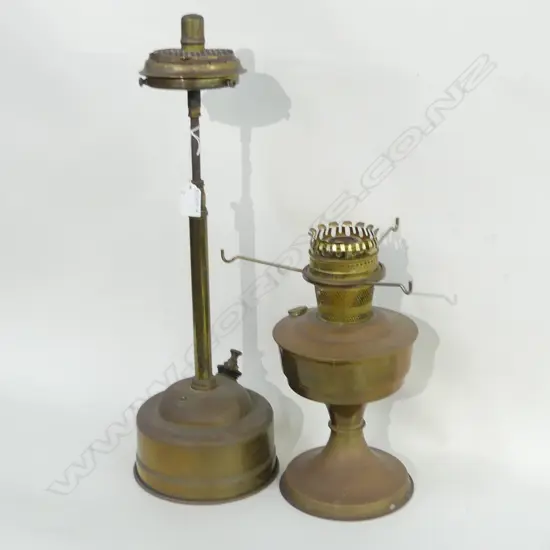 2 VICTORIAN BRASS KEROSENE TABLE LAMP BASES 1 H 540MM & 1 320MM