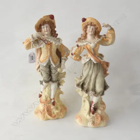 PAIR VICTORIAN COSTUMED BISQUE FIGURINES - MALE & FEMALE H310MM