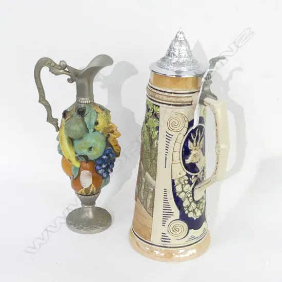 GERMAN STEIN & CLARET JUG. H.310 and 380mm