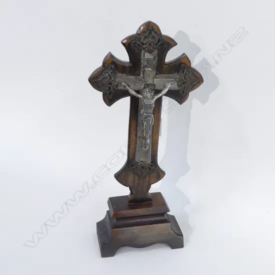 VINTAGE CRUCIFIX - WOODEN CROSS WITH METAL JESUS H 330MM