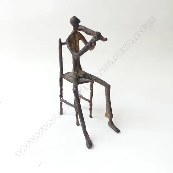 METAL ELONGATED FIGURE; SEATED VIOLINIST H.230mm