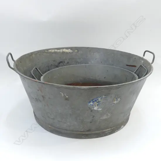 2 GALVINISED METAL BASINS; 350 / 490mm dia