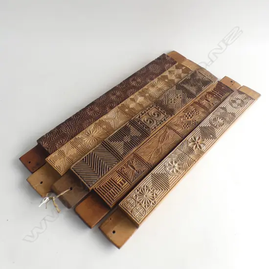 5 CARVED WOODEN ORIENTAL PRINTING BLOCKS 550x55mm