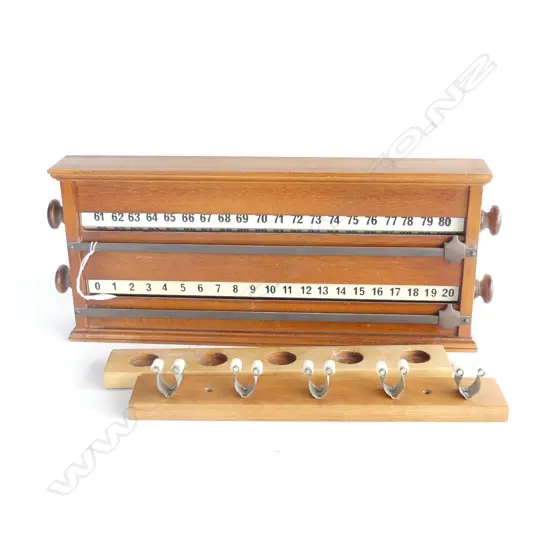 VINTAGE POOL / SNOOKER SCORE BOARD W.510mm + 2 HOLDERS; CUE & OTHER