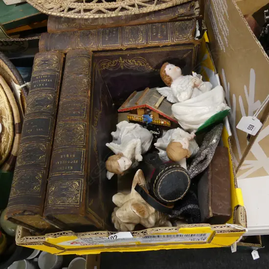 BOX LOT 4 ANTIQUE BIBLES, ANGELS, BEADED BAGS ETC **RTV**