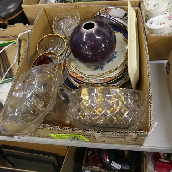 BOX LOT ASST. PRESSED GLASS, CRYSTAL ETC