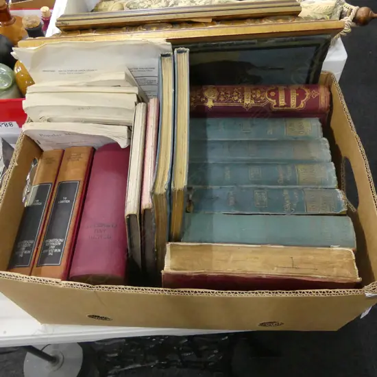 BOX LOT ANITQUE BOOKS; MAGAZINES ETC