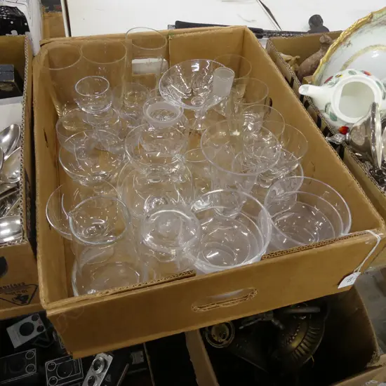 BOX LOT ASST CRYSTAL & GLASS; VASES, SM DISHES & GLASSES 