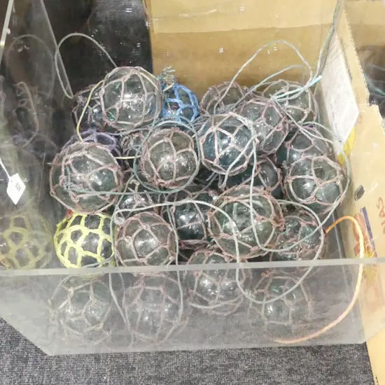 25 SMALL GLASS FISHING FLOATS WITH NETTING