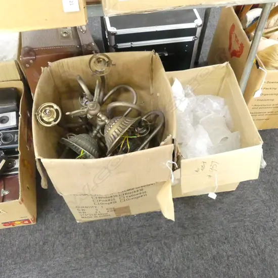 2 BOXES BRASS LIGHTS w. GLASS SHADES