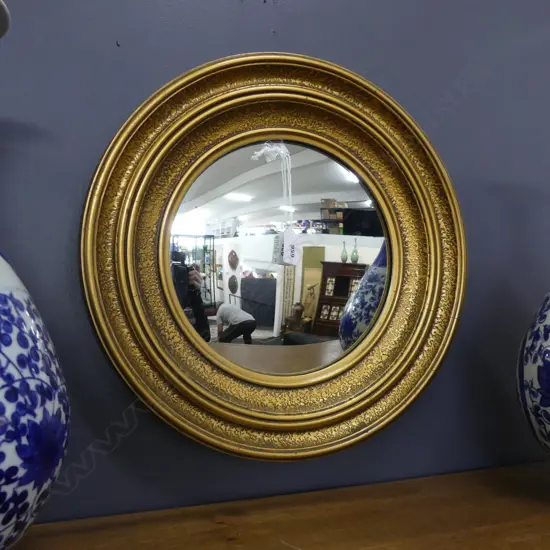 ROUND GOLD GILDED FRAMED CONVEX MIRROR 