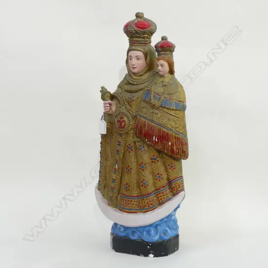 LGE PAINTED PLASTER RELIGIOUS RUSSIAN / EASTERN EUROPEAN WOMAN & CHILD (NECK REPAIRED)H.610mm