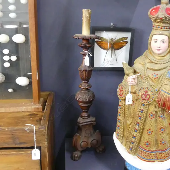 CARVED WOODEN CHURCH STYLE CANDLESTICK H.590mm