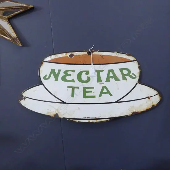 OLD ENAMEL ADVERTISING SIGN - NECTAR TEA L 610 MM