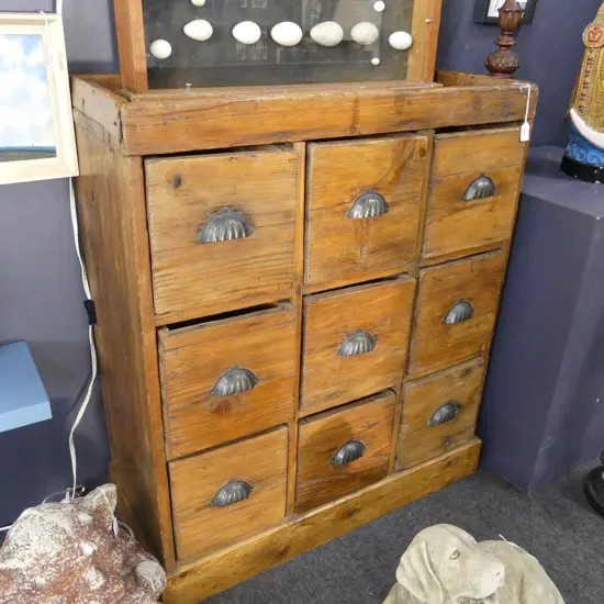 VINTAGE PINE KITCHEN / PANTRY 9 DRAWER CABINET  L 855 H 990MM