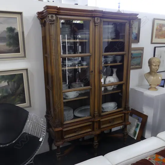 ORNATE EUROPEAN STYLE GLAZED BOOKCASE  1170x450x1870mm one handle missing