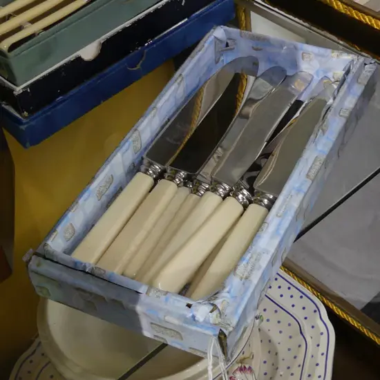 12 IVORINE 'BONE' HANDLED KNIVES; 6+6
