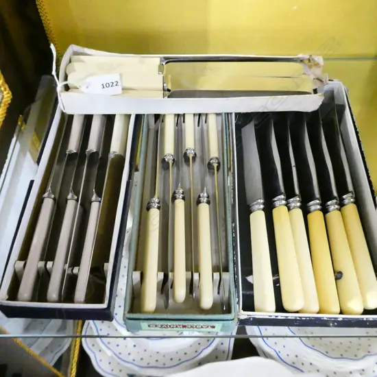 4x 6 IVORINE 'BONE' HANDLED KNIVES, BOXED